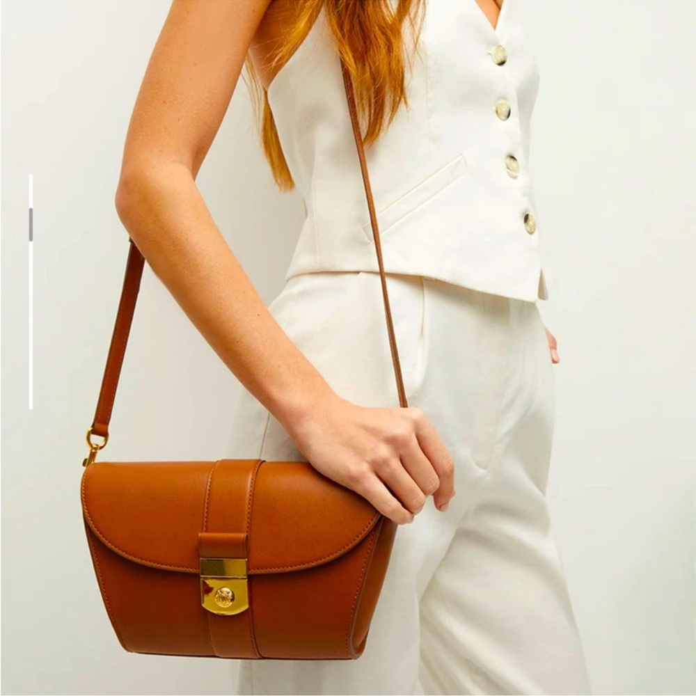 Veronica Beard Large Crest Lock Bag Hazelwood Brown Ret. $548